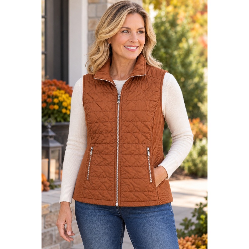 CJ Banks Women Size X Quilted Vest Plus 14-16W Full Zip Pockets Fall Layer